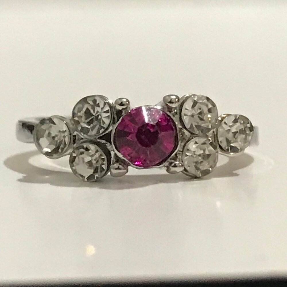 Cute Purple Rhinestones Ring With Silver Tone Size 9